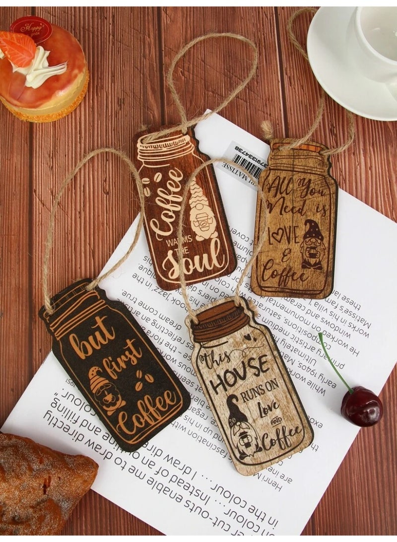 Rustic Coffee Wooden Hanging Sign – Jar Shape Wall Decor – Farmhouse Coffee Quotes Plaque – Kitchen & Coffee Bar Wall Ornament (Multiple Designs)- 4 Pcs - Image 5